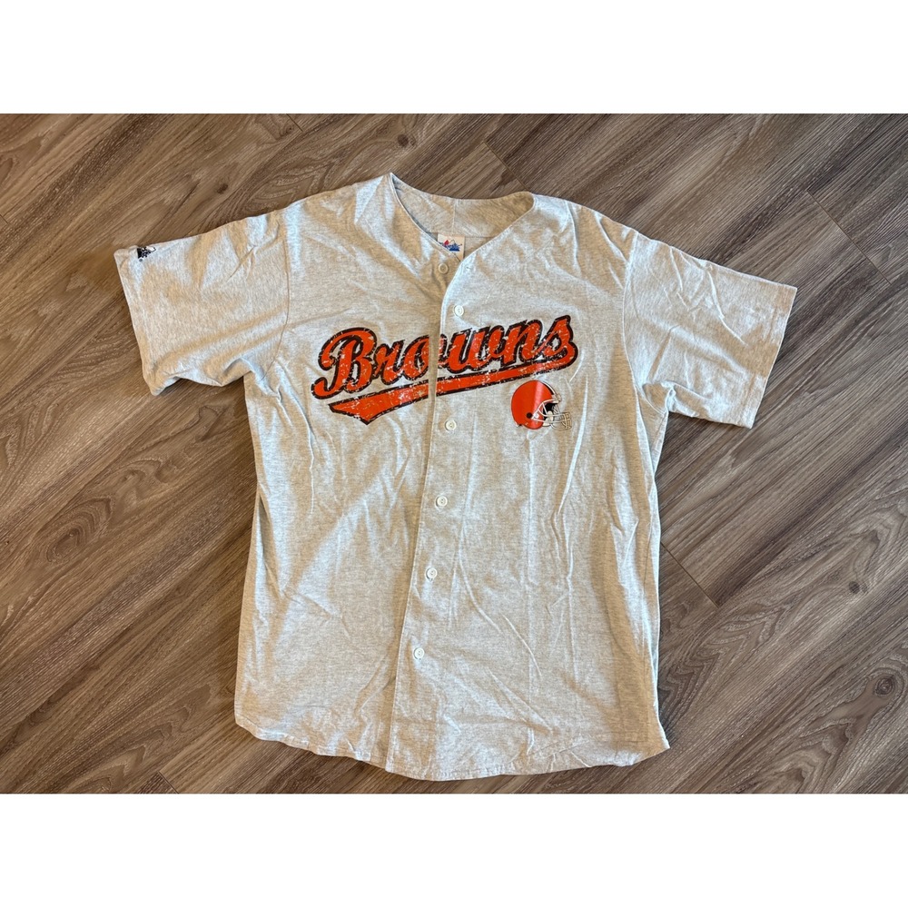 Vintage Majestic Cleveland Browns Jersey XL Grey Button Up Made in USA 90s NFL